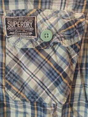 💚💙💛SUPERDRY DENIM GOODS PLAID LONG SLEEVE BUTTON SHIRT SMALL